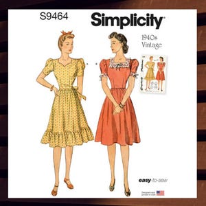 Easy Sewing Pattern for Womens Retro 1940s Dress - Size 6 8 10 12 14 - UNCUT F/F - Simplicity 9464 S9464