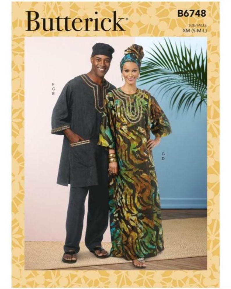 Butterick B6748 Adult Caftan, Tunic, Pants and Hat. Paper Sewing Pattern, New, Uncut, factory folded