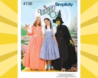 Sewing Pattern for Womens Dress Costume - Size 14-22 Wicked Witch, Dorothy, Glinda - UNCUT F/F - OOP Simplicity 4136 S4136