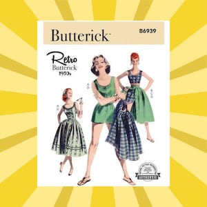 Sewing Pattern for Womens Top, Shorts, Skirt - Size 6-14 or 16-24 - UNCUT F/F - Authentic Reproduction 1950s Butterick 6939 B6939