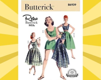 Sewing Pattern for Womens Top, Shorts, Skirt - Size 6-14 or 16-24 - UNCUT F/F - Authentic Reproduction 1950s Butterick 6939 B6939