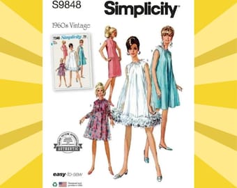 Easy Sewing Pattern for Womens 1960s Dress - Size 8 10 12 14 16 or 18 20 22 24 26 - UNCUT F/F - Authentic Reproduction Simplicity 9848 S9848
