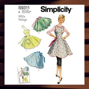 Sewing Pattern for Womens Aprons - Size S M L (10-20) Full & Half Aprons - UNCUT F/F - 1950s Vintage Simplicity 9311 S9311
