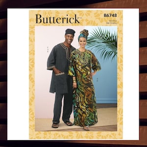 Sewing Pattern for Mens and Womens Caftan Pants Hat and Headwrap - Size S M L or 1X 2X 3X - UNCUT F/F - Butterick 6748 B6748