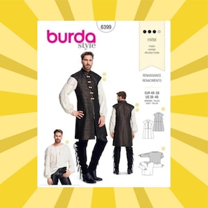 Sewing Patterns for Mens Renaissance Costume - Shirt and Waistcoat - Size 38 40 42 44 46 48 - UNCUT F/F - Burda 6399