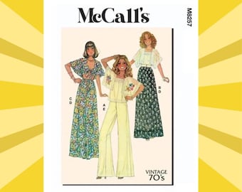 Patrón de costura para top corto, falda larga y pantalones de mujer - Tallas XS, S, M, L, XL, XXL - Sin cortar F/F - Vintage de los años 70 McCalls 8257 M8257