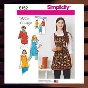 Sewing Pattern for Womens Aprons Retro 70s - Size XS S M L (6-20) Bakers, Smock or Tunic Style Apron - UNCUT F/F - Simplicity 8152 S8152