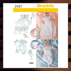 Sewing Pattern for Babies Christening Gown - Size XXS, XS, S, M (Up to 21 lbs) Romper, Bonnets & Shoes - Uncut F/F - Simplicity 2457 S2457