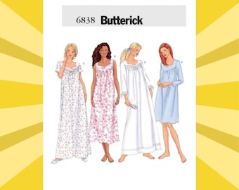 Easy Sewing Pattern for Womens Nightgowns - Size XS-M (4-14) or L-XL (16-22) - UNCUT F/F - Butterick 6838 B6838