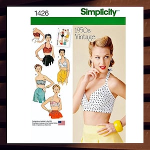 Sewing Pattern for Womens Halter Top - Retro 50s Pin-up Girl - Size 4 6 8 10 12 or 14 16 18 20 22 - UNCUT F/F - Simplicity 1425 S1425