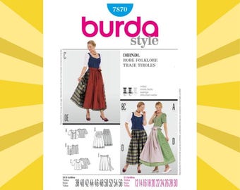 Sewing Pattern for Women & Women Plus Dirndl - Size 12 14 16 18 20 22 24 26 28 30 Skirt, Apron, Blouse, Vest - UNCUT F/F - Burda 7870