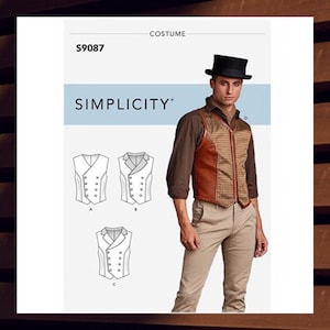 Sewing Pattern for Mens Vest - Size 38 40 42 44 or 46 48 50 52 Steampunk Gothic Victorian Zip Front Vest - UNCUT F/F - Simplicity 9087 S9087