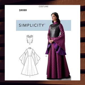 Schnittmuster für ein Damen Mittelalter Kostüm - Größe 6 8 10 12 14 oder 14 16 18 20 22 Maxi Kleid und Weste - UNCUT F/F - Simplyicity 9089 S9089