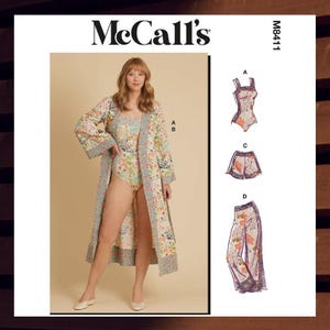 Sewing Pattern for Womens Robe, Pants, Shorts, Bodysuit - Size 4 6 8 10 12 or 12 14 16 18 20 - UNCUT F/F - McCalls 8411 M8411