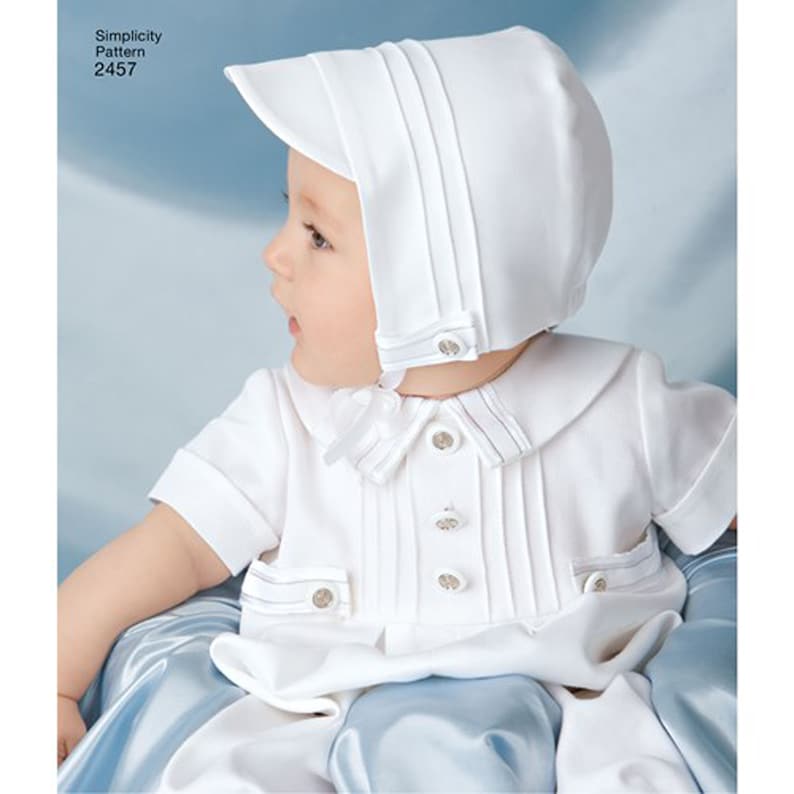 Patron Simplicity 2457/S2457 pour robe de baptême pour bébé Taille XXS-XS-S-M jusqu'à 21 livres Combi-short, bonnets et chaussures NOUVEAUTÉ sans coupure F/F image 6