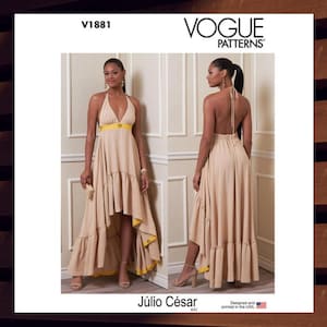 Sewing Pattern for Womens Maxi Dress - Size XS S M (4-14) Plunging V Halter Neck, Maxi Shaped Hem Gown - Uncut F/F - Vogue 1881 V1881