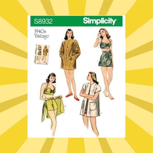 Sewing Pattern for Womens Beach Wear - Size 4 6 8 10 12 or 12 14 16 18 20 - UNCUT F/F - 1940s Vintage Simplicity 8932 S8932