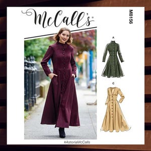 Sewing Pattern for Womens Coat - Size 6 8 10 12 14 or 16 18 20 22 24 High or V-Neck with Length Options - UNCUT F/F - McCalls 8156 M8156