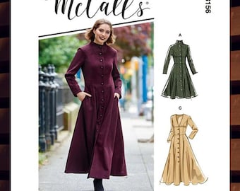 新品★ LITTLE FLARE LINE ART LONG COAT Vogue Sewing Pattern for Womens Jacket, Lined Coat Pattern, Long