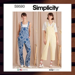 Sewing Pattern for Womens Bib Overalls - Size XS S M L XL (6-24) All Sizes w/Buckles - Uncut F/F - Simplicity 9590 S9590
