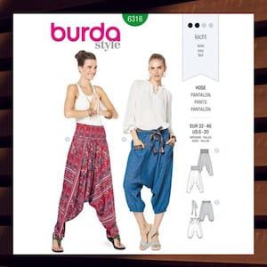 Sewing Pattern for Womens Pants, Harem Pants in 2 Easy Styles - Size 6 8 10 12 14 16 18 20 (EUR Size 32-46) - UNCUT F/F - Burda 6316