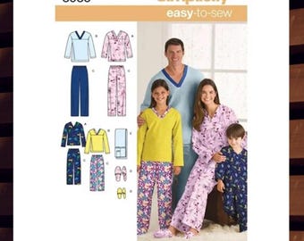 Schnittmuster für Männer, Frauen, Kinder, Pyjamas - Erwachsene XS-XL + Kinder 4-16 Oberteile, Hosen, Hausschuhe + mehr - UNCUT F/F - Einfachheit 3935 S3935