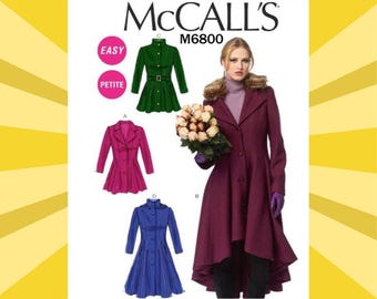 Sewing Pattern for Womens Coats - Size 6 8 10 12 14 or 14 16 18 20 22 Lined w/Detachable Collar & Hood - UNCUT F/F - McCalls 6800 M6800