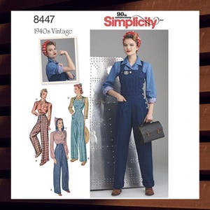 Sewing Pattern for Womens Overalls, Blouse & Pants - Size 6 8 10 12 14 or 16 18 20 22 24 - UNCUT F/F - 1940s Vintage Simplicity 8447 S8447