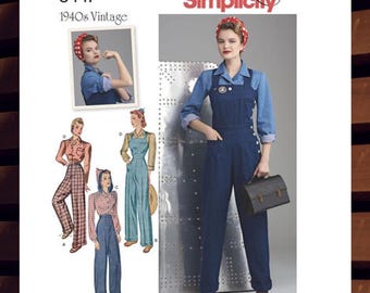 Sewing Pattern for Womens Overalls, Blouse & Pants - Size 6 8 10 12 14 or 16 18 20 22 24 - UNCUT F/F - 1940s Vintage Simplicity 8447 S8447