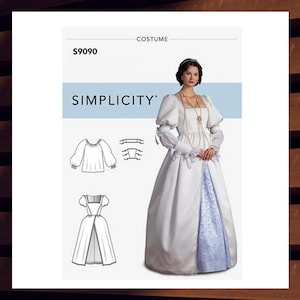 Sewing Pattern for Womens Tudor Court Costume - Size 6 8 10 12 14 or 14 16 18 20 22 w/Boned Bodice - UNCUT F/F - Simplicity 9090 S9090