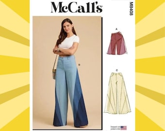 Sewing Pattern for Womens Pants - Size 6 8 10 12 14 or 16 18 20 22 24 Wide Leg Pants and Shorts - UNCUT F/F - McCalls 8408 M8408