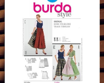 Sewing Pattern for Women & Women Plus Dirndl - Size 12 14 16 18 20 22 24 26 28 30 Skirt, Apron, Blouse, Vest - UNCUT F/F - Burda 7870