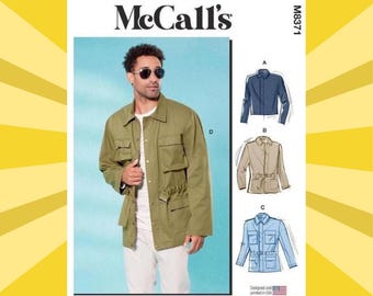 Sewing Pattern for Mens Safari Jacket - Size 34 36 38 40 42 or 44 46 48 50 52 - In 2 Lengths with Belt - UNCUT F/F - McCalls 8371 M8371