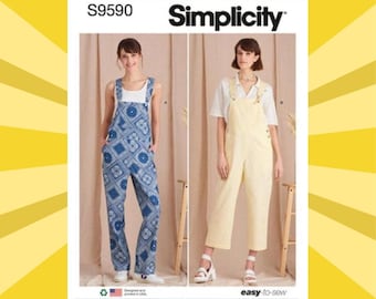 Sewing Pattern for Womens Bib Overalls - Size XS S M L XL (6-24) All Sizes w/Buckles - Uncut F/F - Simplicity 9590 S9590