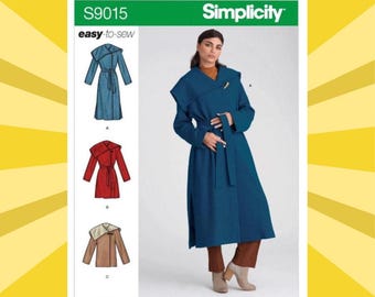 Easy Sewing Pattern for Womens Wrap Jacket or Coat with Oversized Collar - Size 6 8 10 12 14 - UNCUT F/F - OOP Simplicity 9015 S9015