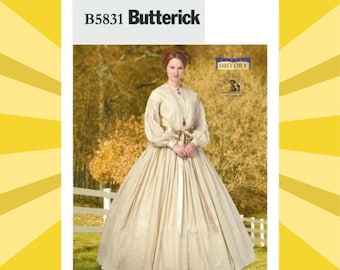 Sewing Pattern for Womens Historical 1860s Costume - Size 8 10 12 16 16 or 16 18 20 22 24 Gown, Petticoat - UNCUT F/F - Butterick 5831 B5831