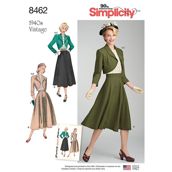 Sewing Patterns for Womens Skirts, Blouse and Bolero Jacket Retro 40s - Simplicity 8462 Size 6 8 10 12 14 or 16 18 20 22 24 - NEW UNCUT F/F