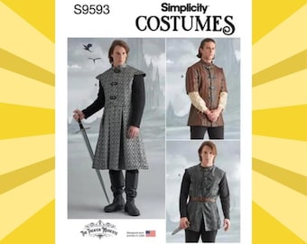 Sewing Pattern for Mens Medieval Costume - Size 38 40 42 44 or 46 48 50 52 Coat, Jacket, Vest - UNCUT F/F - Simplicity 9593 S9593