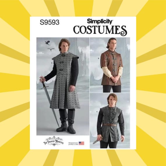 Sewing Pattern for Mens Medieval Costume - Size 38 40 42 44 or 46 48 50 52 Coat, Jacket, Vest - UNCUT F/F - Simplicity 9593 S9593