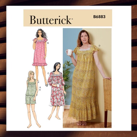Sewing Pattern for Womens Nightgown, Top & Shorts - Size XS S M (4-14) or L XL XXL (16-26) - Uncut F/F - Butterick 6883 B6883
