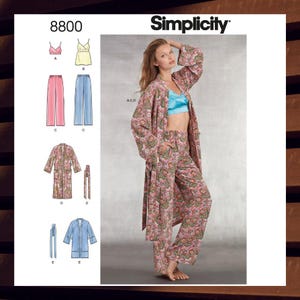 Sewing Pattern for Womens Robe and Pajamas Set - Size XS S M L XL (6-24) Robe Pants Camisole Bra-Top - UNCUT F/F - Simplicity 8800 S8800