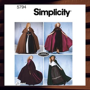 Sewing Pattern for Womens Capes - Size XS S M L (6-20) Hooded, Floor Length Costume Capes - Uncut F/F - Simplicity 5794 S5794