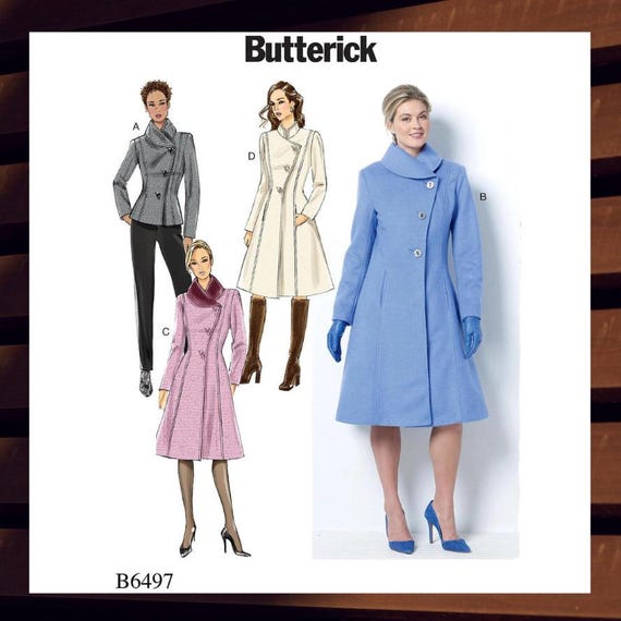 Sewing Pattern for Womens Coats and Jackets - Size 8 10 12 14 16 or 16 18 20 22 24 Collar Options - UNCUT F/F - Butterick 6497 B6497