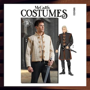 Easy Sewing Pattern for Mens Medieval Costume - Size 34 36 38 40 42 or 44 46 48 50 52  Quilted Padded Vests - UNCUT F/F - McCalls 8423 M8423