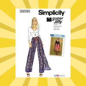 Very Easy Sewing Pattern for Womens Wrap Pants - One Size (S,M,L / 10-20) Super Jiffy Wrap & Tie Pants - UNCUT F/F - Simplicity 9595 S9595
