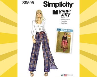 Very Easy Sewing Pattern for Womens Wrap Pants - One Size (S,M,L / 10-20) Super Jiffy Wrap & Tie Pants - UNCUT F/F - Simplicity 9595 S9595