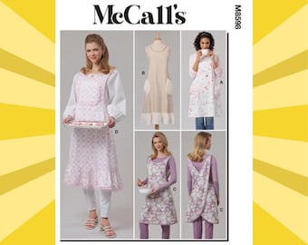 Easy Sewing Pattern for Womens Aprons - Size XS S M L XL (4-22) Cross-Back Wraparound Aprons in (2) Lengths - UNCUT F/F - McCalls 8598 M8598