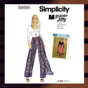 Very Easy Sewing Pattern for Womens Wrap Pants - One Size (S,M,L / 10-20) Super Jiffy Wrap & Tie Pants - UNCUT F/F - Simplicity 9595 S9595