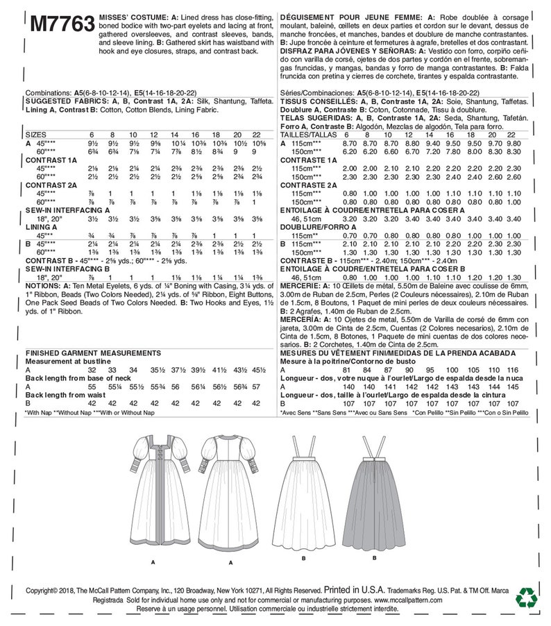 Sewing Pattern for Womens Renaissance Costume - Size 6 8 10 12 14 or 14 16 18 20 22 Lined Dress & Skirt - UNCUT F/F - McCalls 7763 M7763 bild 8