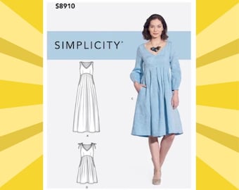 Sewing Pattern for Womens Dress - Size 6 8 10 12 14 or 14 16 18 20 22 Mini, Midi, Maxi Above Waist - Uncut F/F - Simplicity 8910 S8910